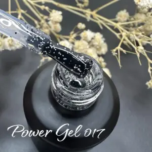 לק ג'ל Power Gel 017, לק ג'ל שקוף נצנץ עם פירורים שחורים אפורים