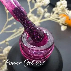 לק ג'ל Power Gel 037, לק ג'ל צבע ורוד עם נצנץ צבעוני