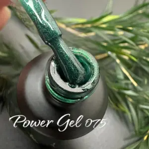 לק ג'ל Power Gel 075, לק ג'ל צבע ירוק שקוף עם נצנץ עדין
