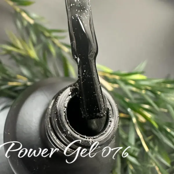 לק ג'ל Power Gel 076, לק ג'ל צבע שחור שקוף עם נצנץ עדין