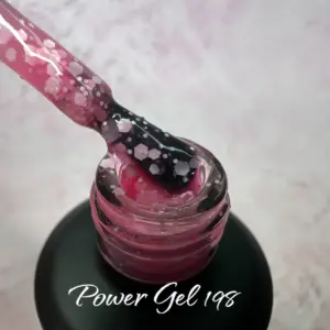 לק ג'ל Power Gel 198, לק ג'ל צבע ורוד גליטר שקוף