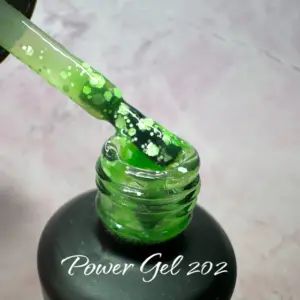לק ג'ל Power Gel 202, לק ג'ל צבע ירוק גליטר שקוף