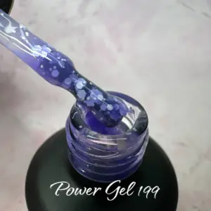 לק ג'ל Power Gel 199, לק ג'ל צבע כחול גליטר שקוף