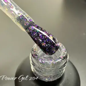 לק ג'ל Power Gel 204, לק ג'ל צבע שחור גליטר שקוף