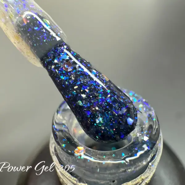 לק ג'ל Power Gel 205, לק ג'ל צבע שחור שקוף גליטר כחול