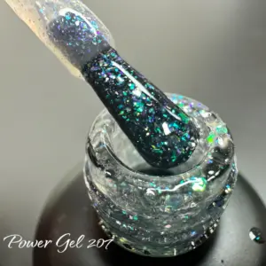 לק ג'ל Power Gel 207, לק ג'ל צבע שחור שקוף גליטר ירוק