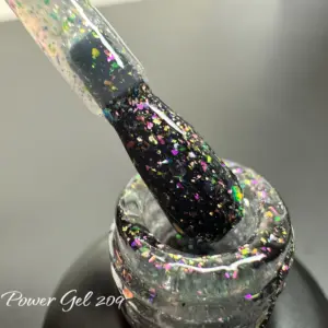 לק ג'ל Power Gel 209, לק ג'ל צבע שחור שקוף גליטר ורוד