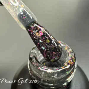 לק ג'ל Power Gel 210, לק ג'ל צבע שחור שקוף גליטר ורוד