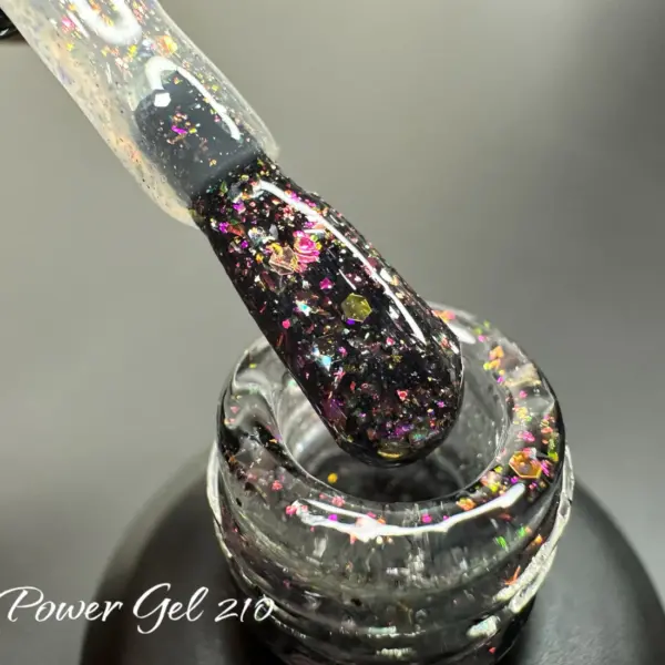 לק ג'ל Power Gel 210, לק ג'ל צבע שחור שקוף גליטר ורוד