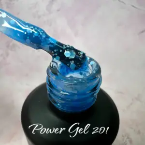 לק ג'ל Power Gel 201, לק ג'ל צבע כחול גליטר שקוף